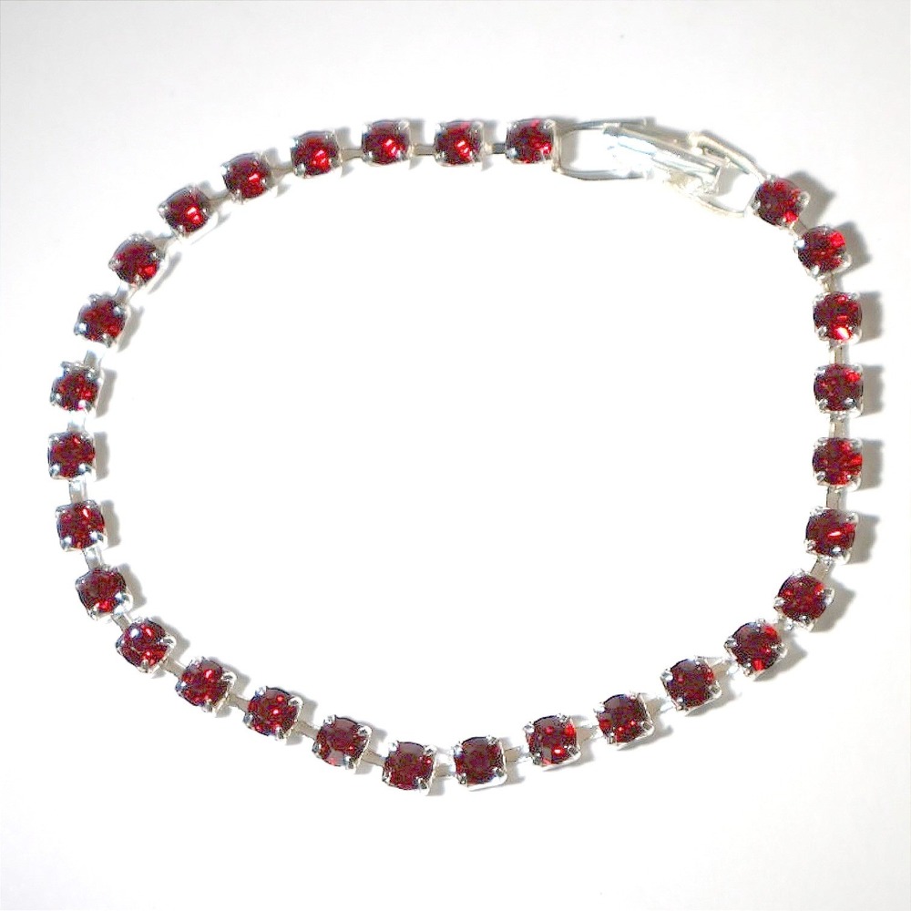 Swarovski Crystal Red Ruby Tennis Bracelet Silver Plated 7.5" New Jewelry Gift